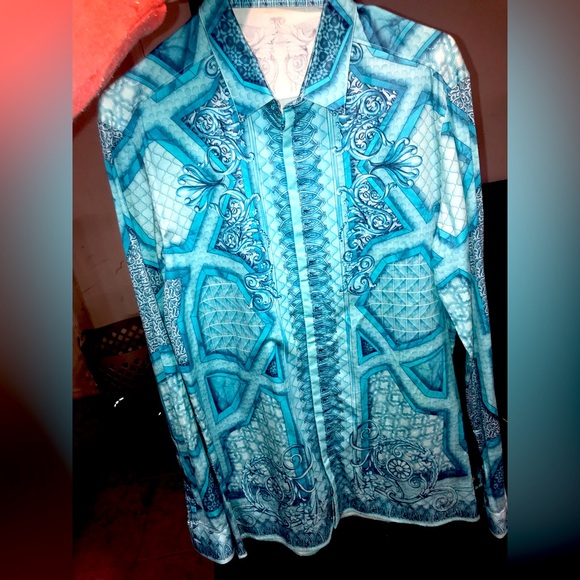 Versace collection blue print dress shirt